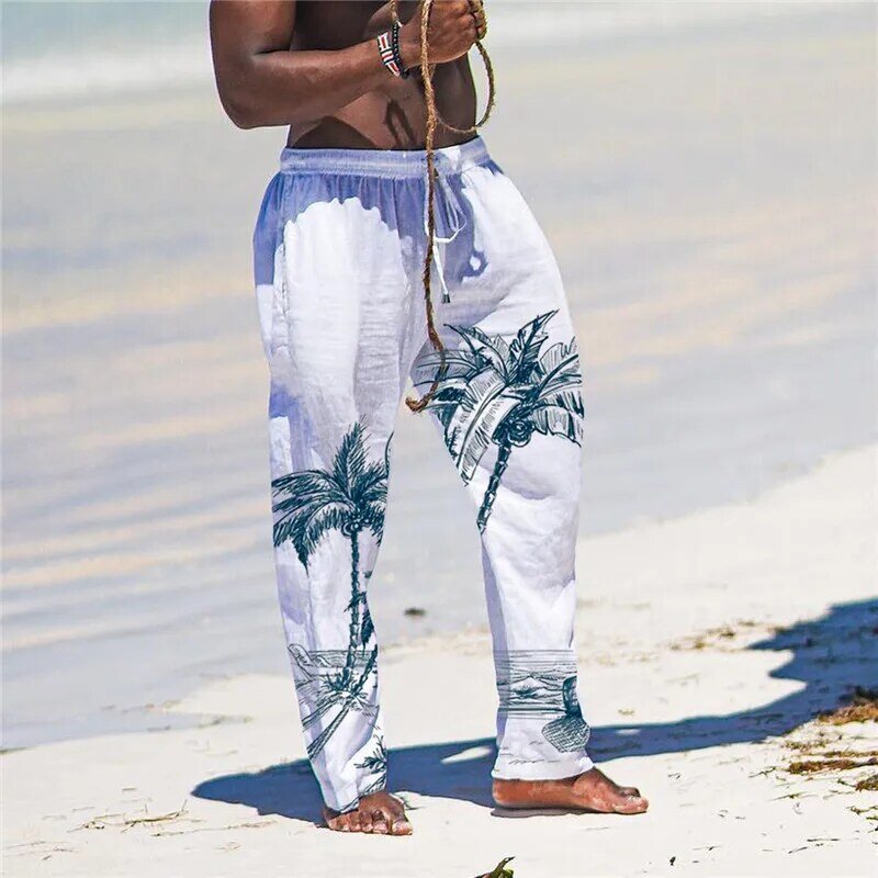 Calça de praia prancha masculina, feriado, coqueiro, 3D, roupa esportiva de tronco, casual, respirável, calça bolha, diária, venda quente
