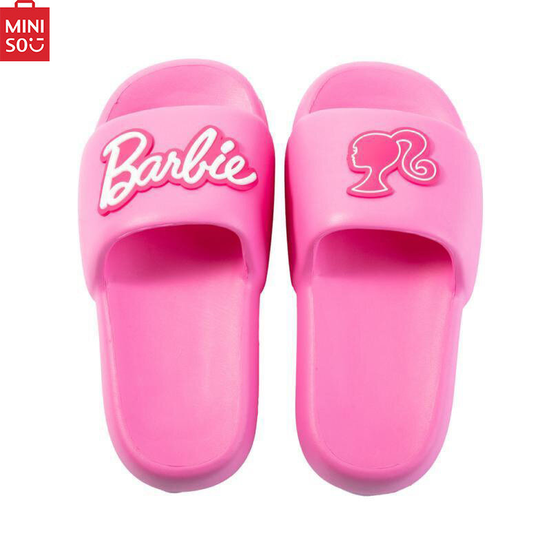 MINISO-Chinelos de Barbie antiderrapantes para meninas, chinelos de banheiro co-marcas, sentimento de sentar-se, genuíno, em estoque, venda quente