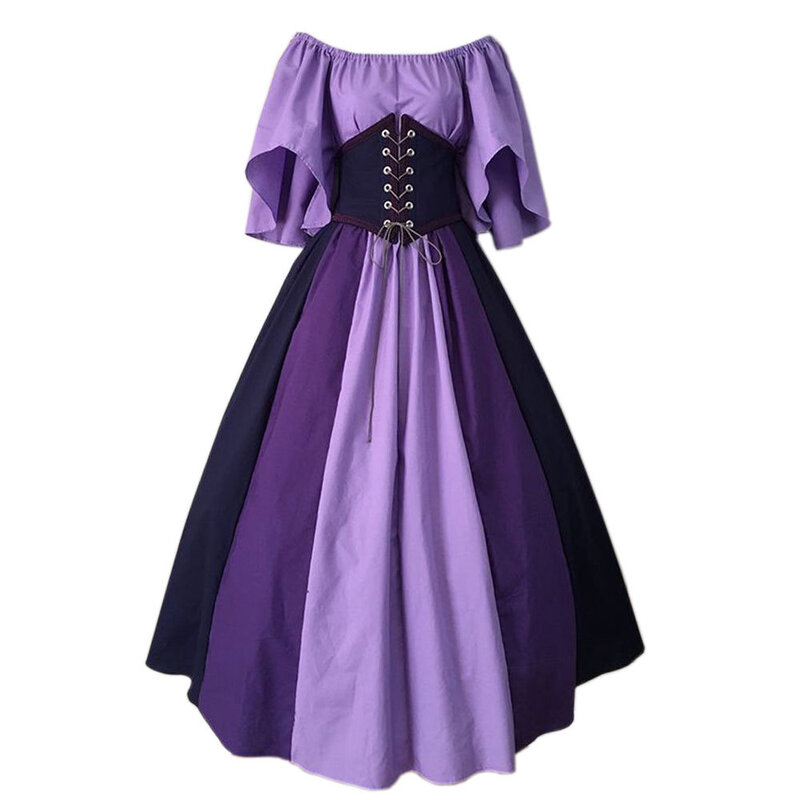 Pałac średniowieczne kobiety ubierają się w stylu Vintage latający rękaw patchworkowy wieczorowy strój karnawałowy ubrania Cosplay damski gorset do sukienki
