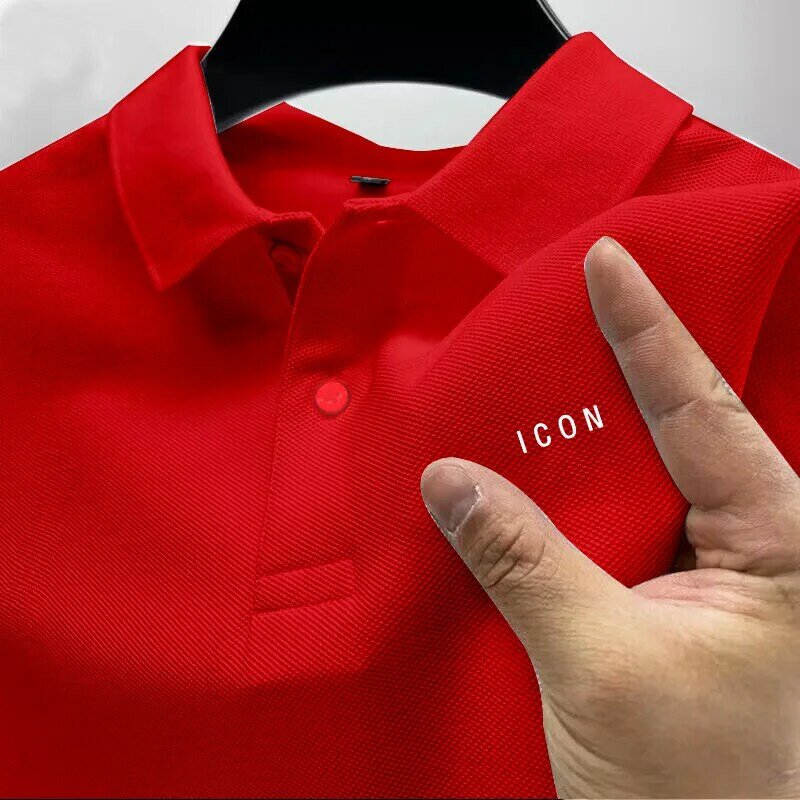 Camisa POLO de botão de lapela SLIM FIT COR sólida masculina, Roupa respirável, Moda Casual, nova, verão