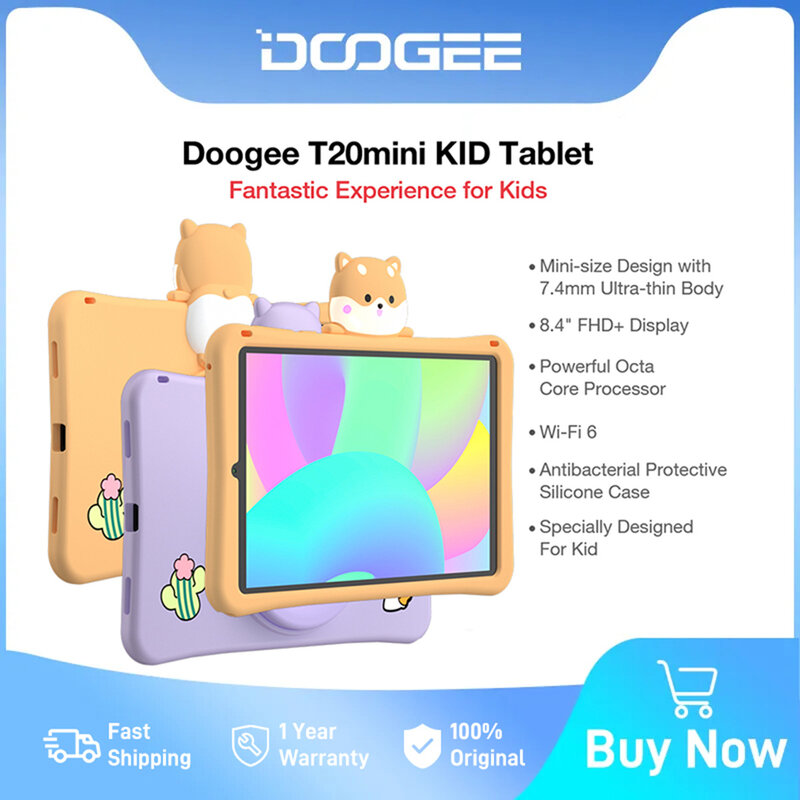 DOOGEE-Tableta T20mini para niños, pantalla FHD TÜV SÜD de 8,4 pulgadas, 4GB, 128GB, ocho núcleos, 7,4mm, cuerpo ultrafino, Widevine L1, altavoces duales, 5060mAh
