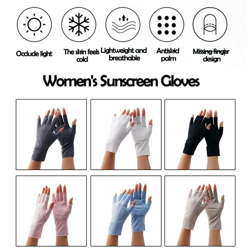 قفازات واقية من الشمس للنساء بدون أصابع ، حماية من أشعة الشمس ، نصف إصبع ، قفاز صيفي واقي من الشمس ، قفازات رقيقة للأماكن الخارجية ، الغولف R ، H5M6