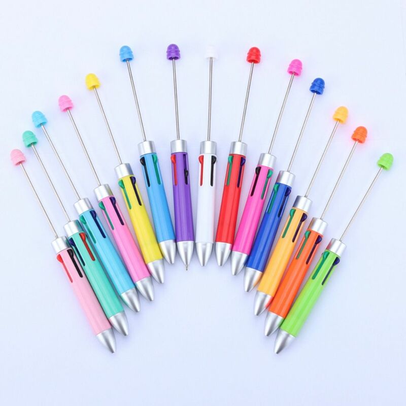 Bolígrafo de cuatro colores con cuentas, bolígrafos bonitos con cuentas, bolígrafos de dibujos animados, bolígrafo retráctil de 4 colores, regalo escolar para estudiantes