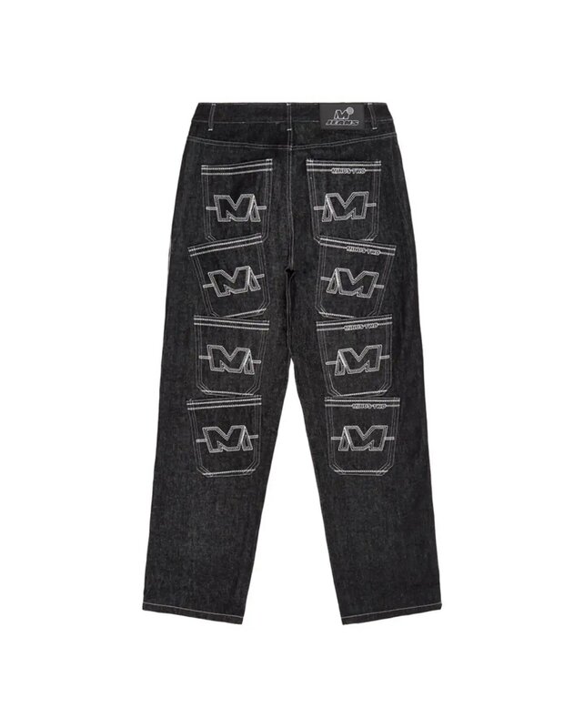 Pantalones vaqueros estilo Harajuku para hombre, ropa de calle gótica de pierna ancha, hip-hop, estampado de patrón de Calavera, reducción de edad, Y2k, 2023