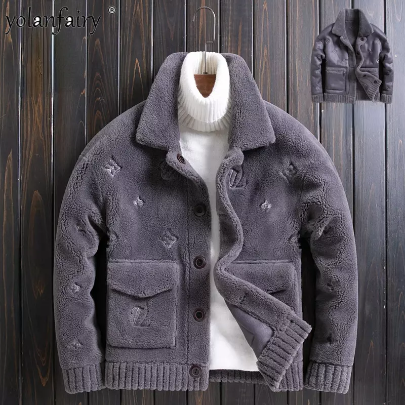 Новинка 2023, шерстяное пальто из овечьей шерсти, мужская зимняя куртка, двустороннее шерстяное пальто из натурального меха, Мужская теплая меховая одежда, мужские пальто FC