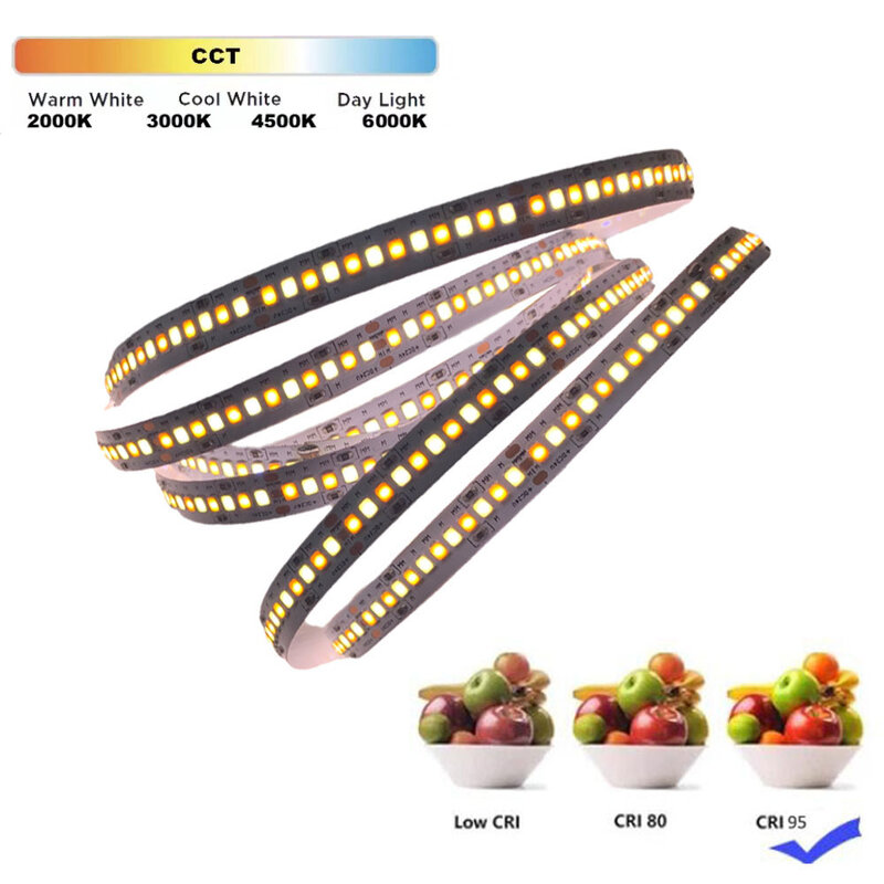 Baru Tinggi CRI 95 + 240LED/M CCT 2835 LED Lampu Strip untuk Kamar Lebar 10Mm Tidak Tahan Air 5M/Reel