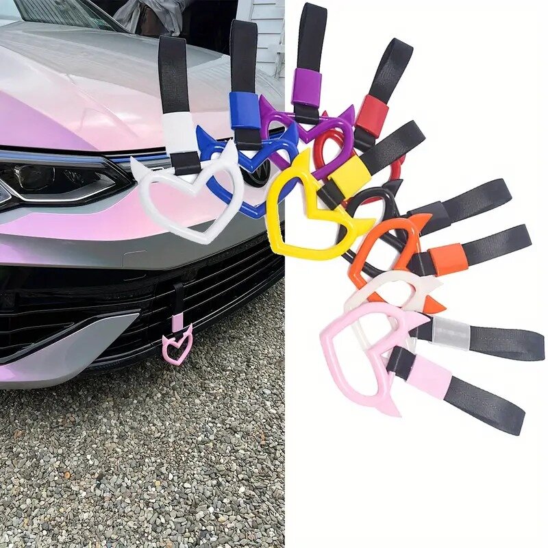 Universal Car Tow Strap Decoration  Ring Heart Styling Drift Charm Strap Colorful JDM Train Bus Handle Hand Ring Car Pendant