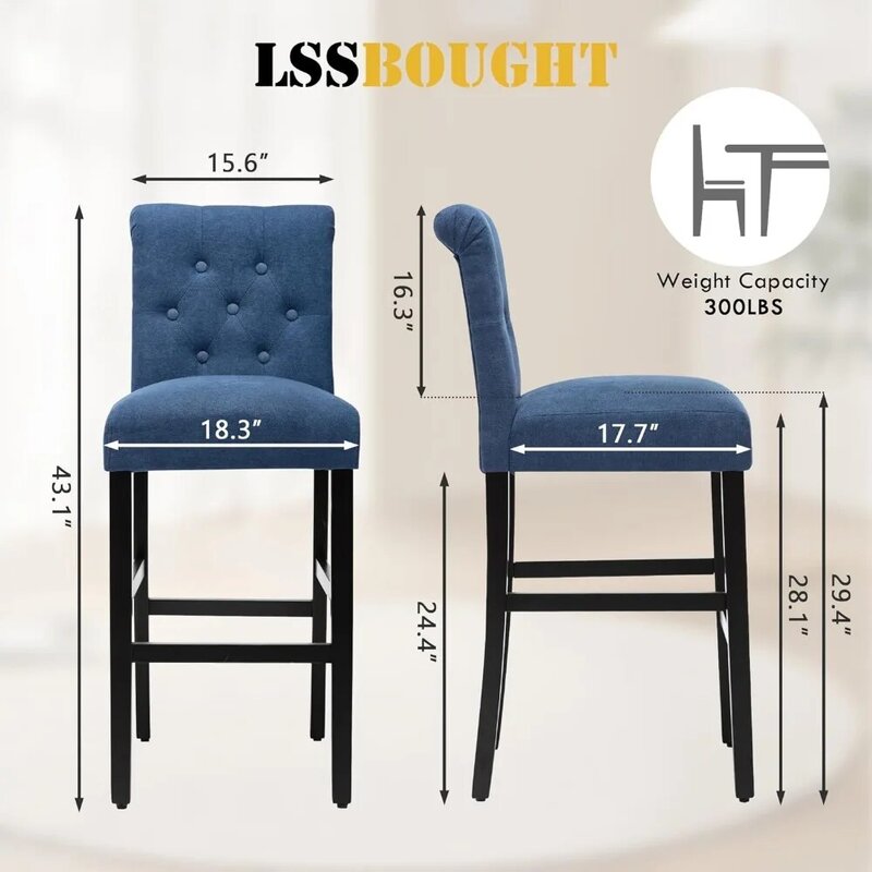 Set di mobili da caffè sgabelli da Bar in velluto trapuntato con bottoni sedie da Bar con gambe in legno sedile set di mobili da caffè blu alto