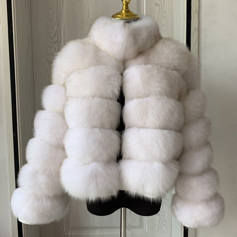 Mantel bulu rubah asli mewah baru 2023 jaket bulu alami hangat musim dingin wanita dengan desain leher berdiri mode mantel bulu rakun wanita