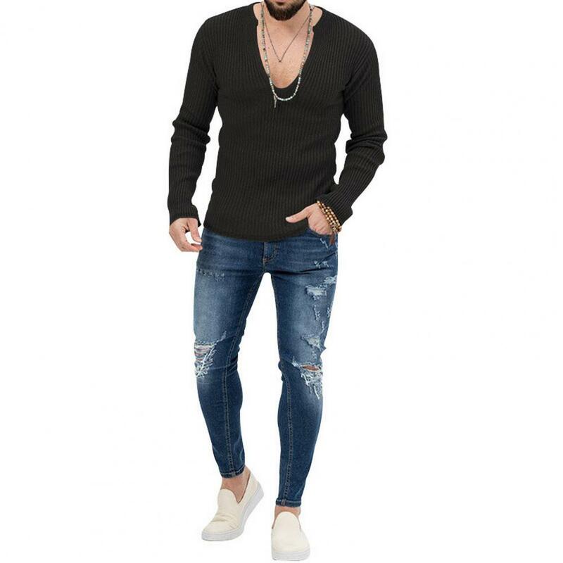 Suéter informal con cuello en V para hombre, Jersey ajustado de punto suave con mangas largas, moda de otoño e invierno