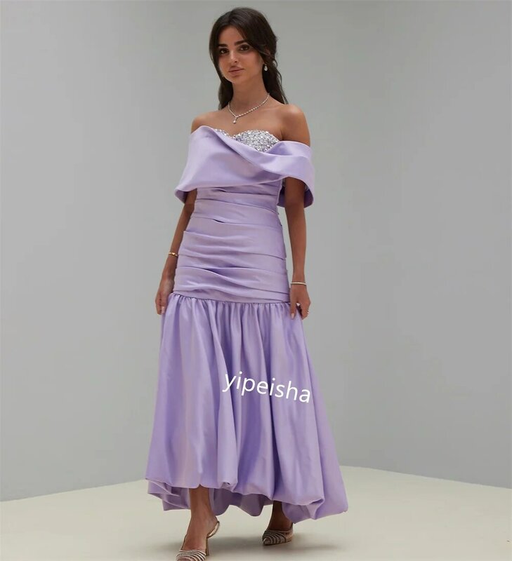 Satynowa, drapowana z koralikami sukienki Midi suknia okolicznościowe z linii celebrytów