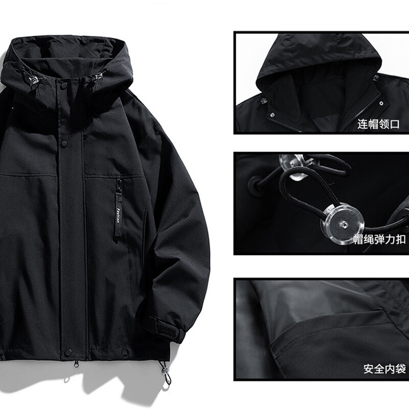 Chaqueta cortavientos negra para hombre, abrigo informal a la moda, impermeable, Color sólido, talla grande 8XL