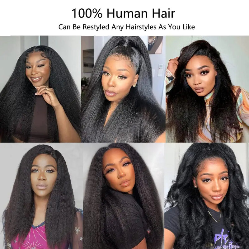 HD 4x4 Kinky Straight Lace Front Wig Pre Plucked Yaki Brazilian 13x4 Lace Closure Human Hair Wig For Woman Natural Hairline