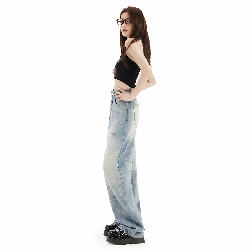 Jean baggy taille haute pour femme, pantalon en denim, vintage, droit, jambe large, style streetwear, fjgy, Harajuku, Y2K