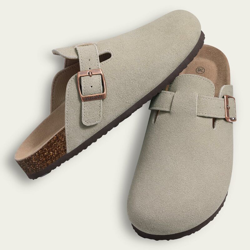 Crestar Women's Clogs Mules Cork Clogs Slippers Men Outdoor Mules Suede Clogs Shoes with Arch Support Mule Leather Clogs Sandal