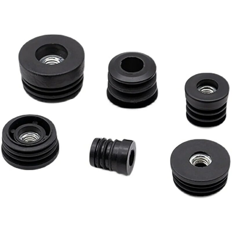 4pcs Round Plastic Pipe Plugs Blanking End Caps Pipe Tube With M6 M8 Hole Plug Nut Foot Pad Balance Adjustable Wheel Accessories
