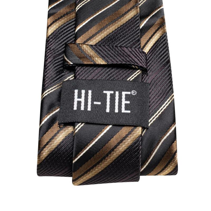 Klasik bergaris coklat 2023 mewah baru sutra pria dasi mode dasi rantai Hanky manset Set hadiah untuk pria pernikahan Hi-Tie Designer
