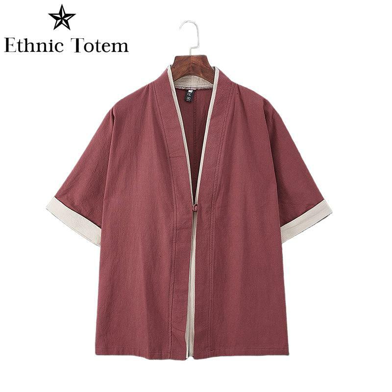 Mens Black Kimonos Lightweight Linen Robe Chinese Traditional Tang Suit Japanese Samurai Cardigan Shirts Kimono