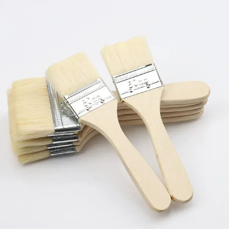 Lã Material Paint Brush Set com punho de madeira, artista pintura pincéis, churrasco aplicação ferramenta, 1 ", 2", 4 ", 5", 5Pcs