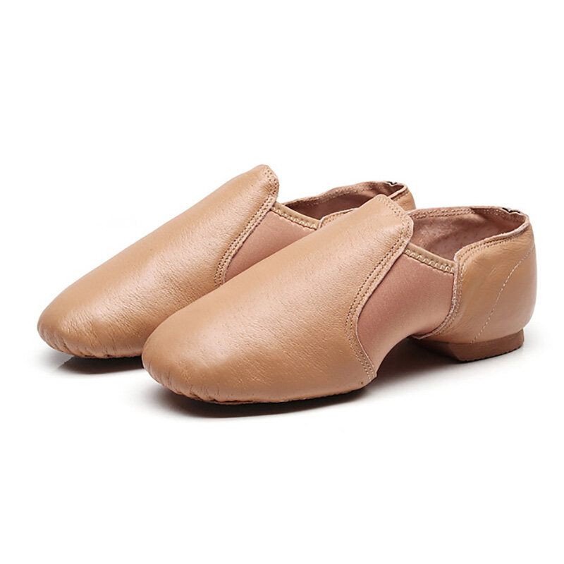 USHINE-Chaussures de danse jazz en cuir de mouton pour femmes et filles, baskets de danse pour adultes, semelle coordonnante, beige et noir, 24-44