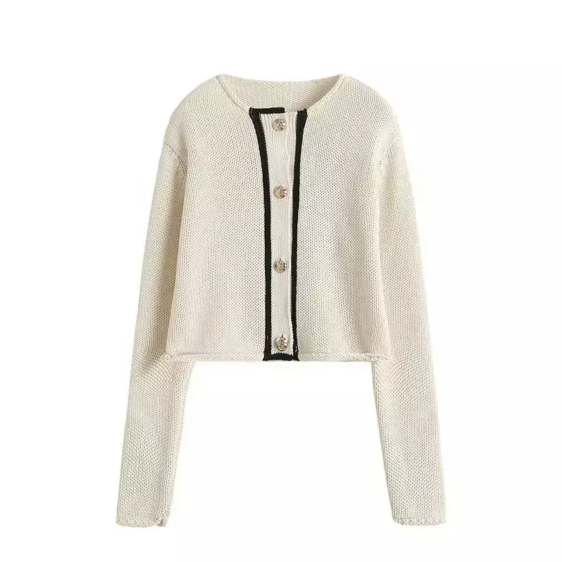Women's 2023 Fashion Is Decorated With Exquisite Button Stitching Design Cardigan Sweater Retro Long-sleeved Coat Chic Top.
