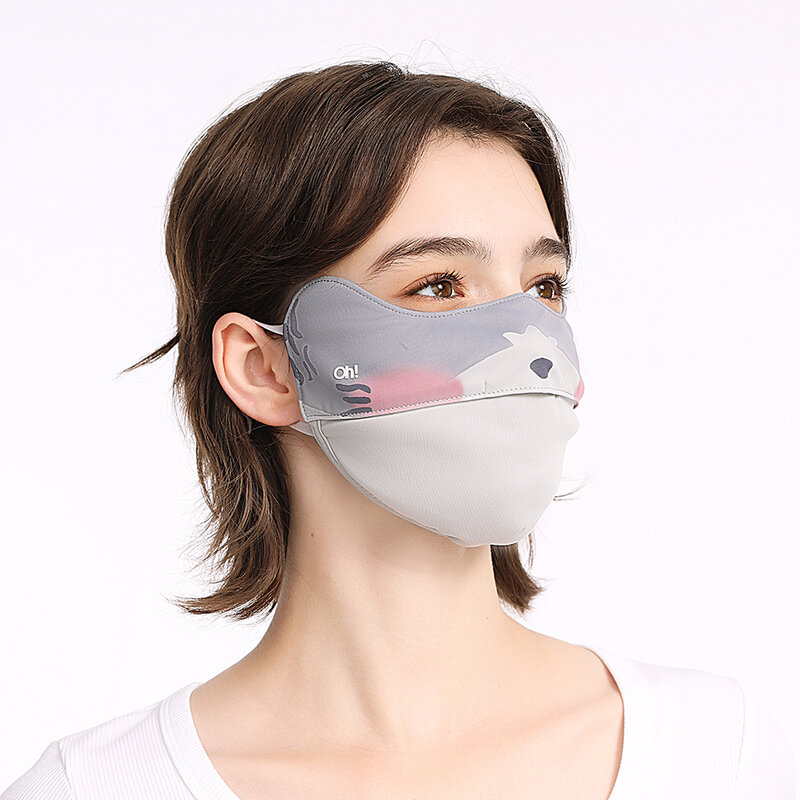 OhSunny masker perlindungan UV UPF2000 +, pelindung wajah kartun lapisan dingin dapat dicuci untuk bersepeda luar ruangan pemblokir tenaga surya 2024