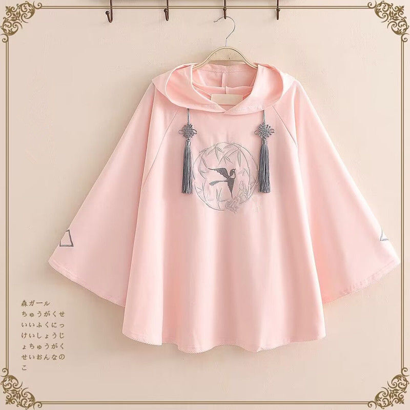 New Cute Chinese Style Embroidery Sweatshirt Spring And Autumn Coat Cape Girl Loose Long Sleeve Top Hooded Hoodie For Women New