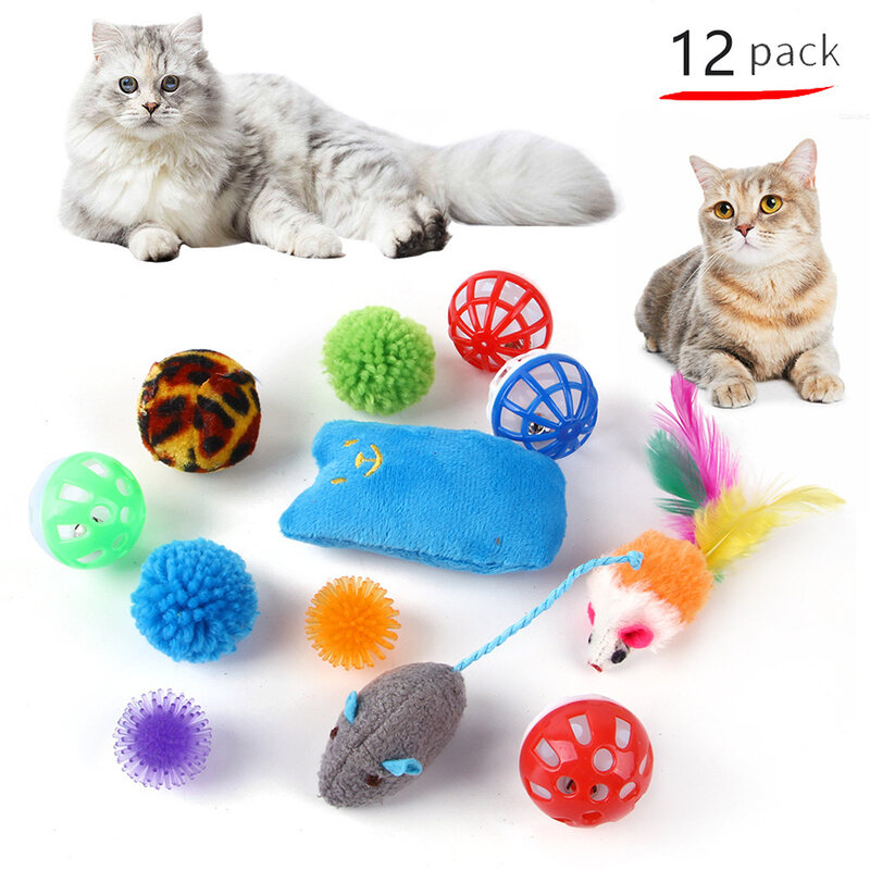 DualPet ลูกแมวของเล่นหลากหลายแมวของเล่นชุดของเล่นแมวแมวตลกแมว Sisal Mouse Bell Ball อุปกรณ์แมว20ชิ้นชุด