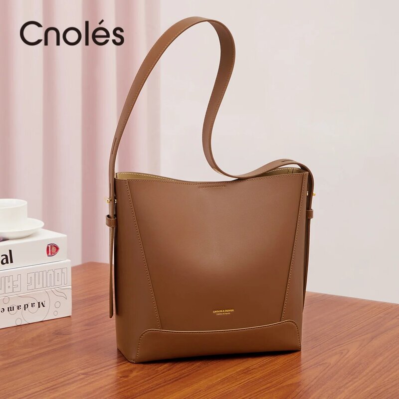 Cnhol-女性用レザーハンドバッグ,高級ハンドバッグ,ショルダーストラップ付き,トートバッグ