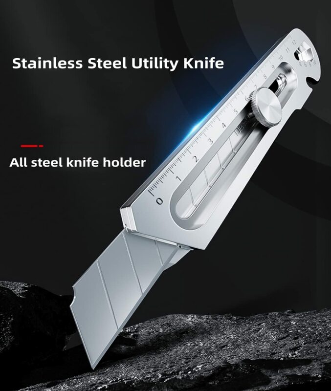 6in1 Multi-Function Art Knife, Stainless Steel 18MM Sharp Premium Utility Knife Tail Break Design/Ruler/Bottle opener box cutter