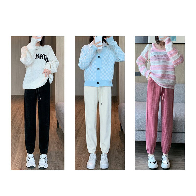 Calças femininas esportivas de pelúcia Chenille, leggings largas, veludo de malha casual, outono e inverno, nova moda, 2023