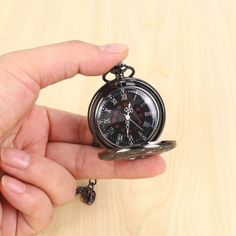 2 sztuki w stylu Vintage Steampunk czarny rzymski naszyjnik kwarcowy naszyjnik zegarek kieszonkowy prezent