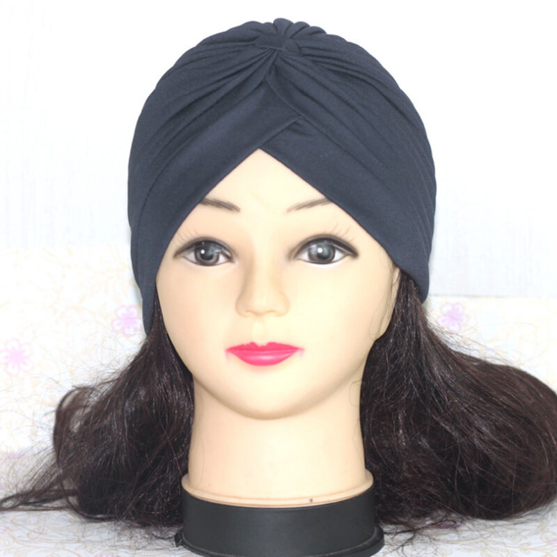 المرأة عقدة مسلم قبعة عادية بلون الحجاب الرجال بسيط وشاح الرأس الكيماوي الحجاب الهندي غطاء عصابات رباط رأس مطاطي عمامة