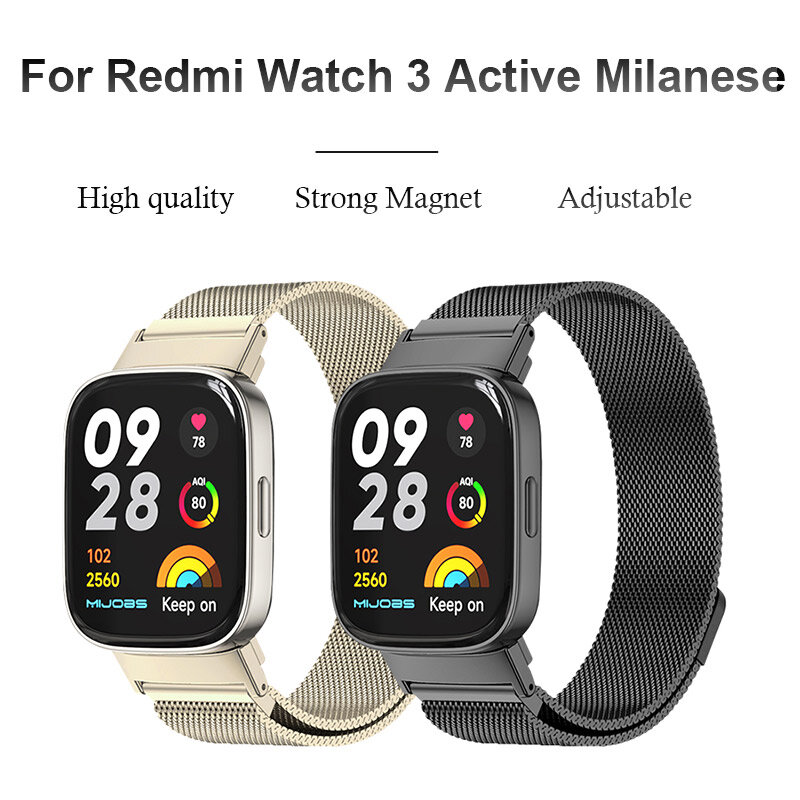 Correia de metal para Xiaomi Redmi Watch 3, Ativo com TPU Soft Case, Substituição do protetor de tela, Pulseira magnética Milanese