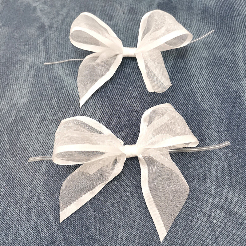 (30 Pcs/pack)11cm White Wide-brimmed Organza Bow Ribbon Clothing Accessories Handmade DIY Crafts Making Home Decoration