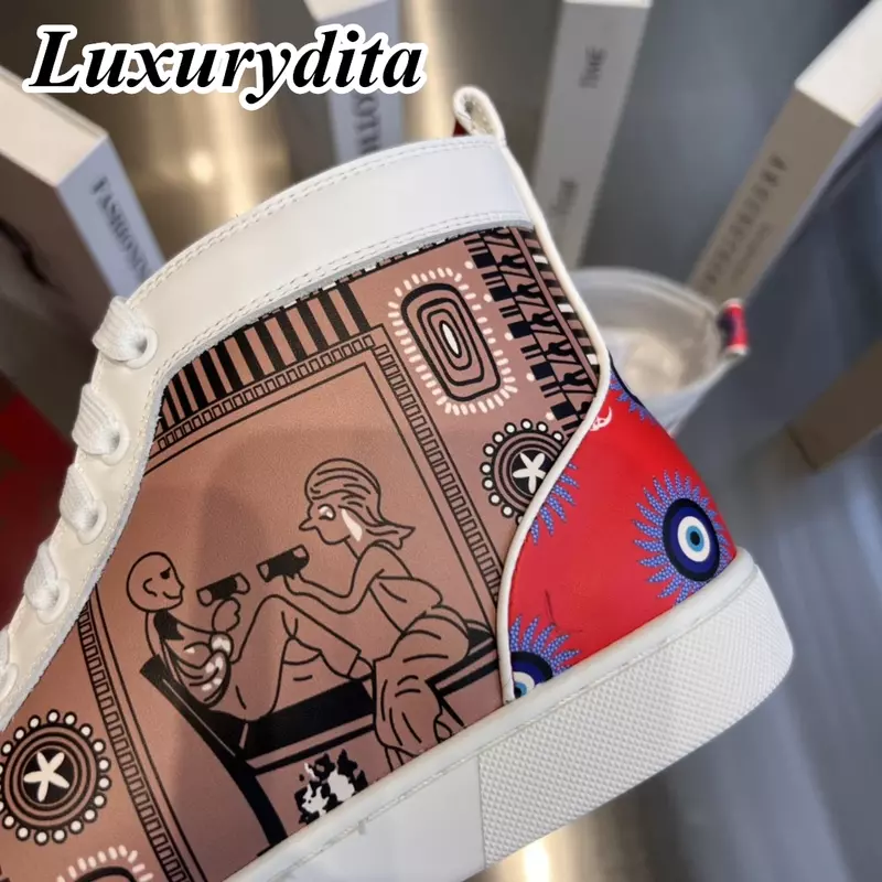 LUXURYDITA-zapatillas de deporte informales para hombre y mujer, zapatos de tenis con suela roja de cuero Real, mocasines Unisex de moda 35-47, HJ429