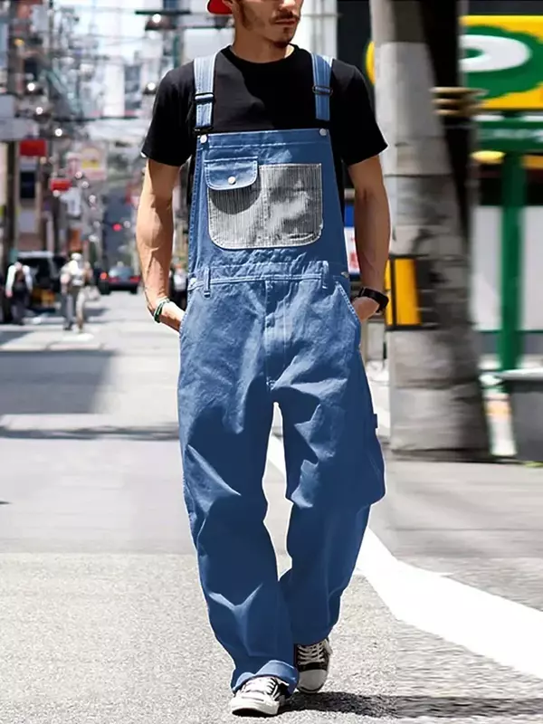 Straps Pants Overalls Playsuits Fashion Romper Oversize Jumpsuits Men Mens Design Patch Wide Pocket All-match Leg Sleeveless