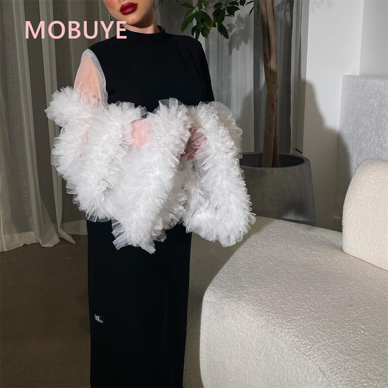 MOBUYE gaun pesta leher O wanita, gaun malam elegan modis panjang selutut Dubai 2024