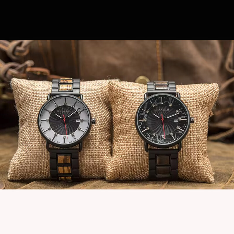 Jam tangan pria, jam tangan lelaki Analog anti air, Kalender tampilan tali kayu, hadiah terbaik untuk ulang tahun/ulang tahun, Gelang