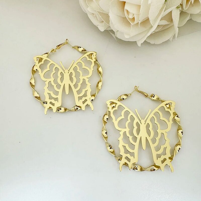 2024 New 20-100mm Custom Hoop Earrings Customize Butterfly Earrings Twist Hoop Earrings Personality Earrings WithHiphop Sexy