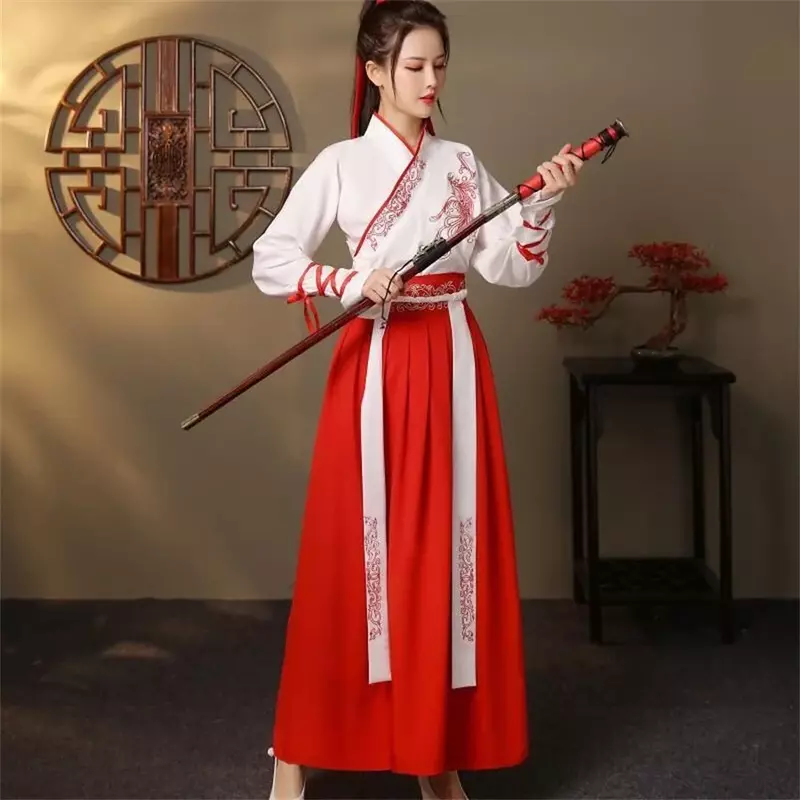 Unisex adulto stile marziale Hanfu femminile tradizionale cinese abbigliamento colletto incrociato Han vestito maschile antico Cosplay coppia Costume