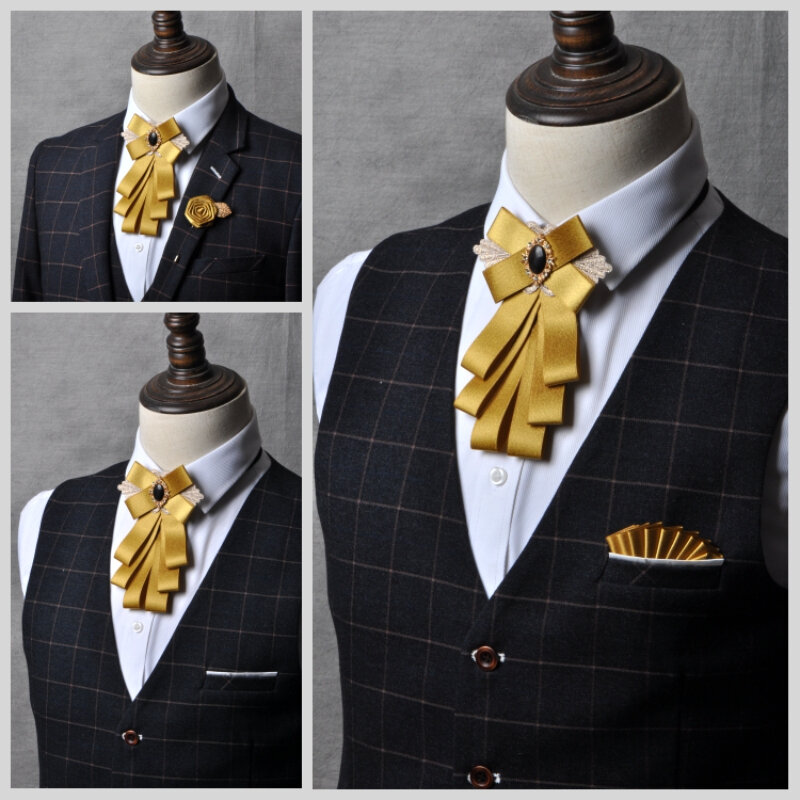 Men's Bow Tie Korean British Business Banquet Bridegroom Host Suit Shirt Collar Flowers Men Wedding Accessories Jewelry 3pcs Set