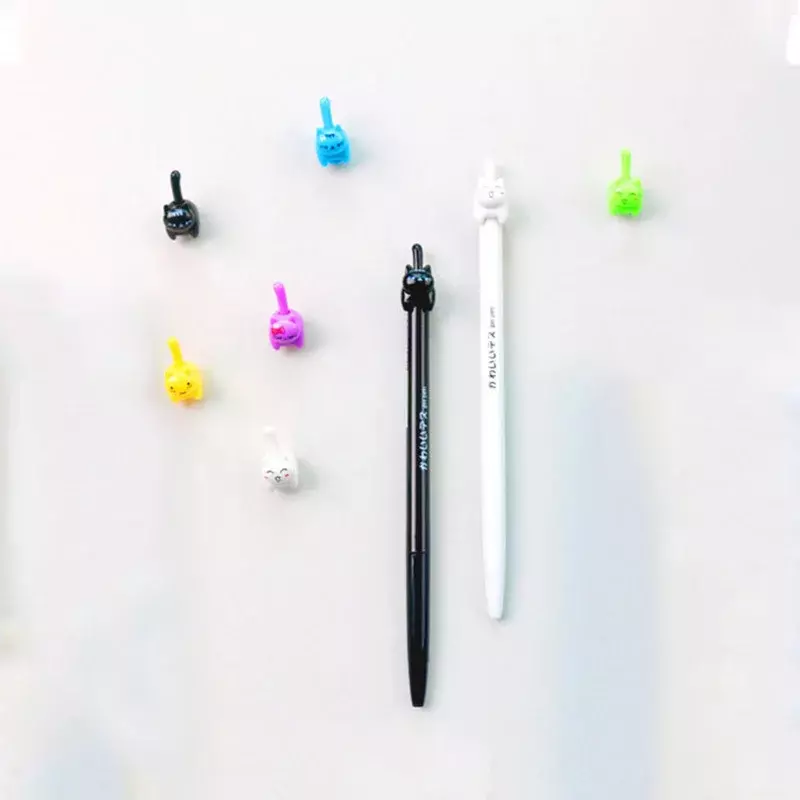 Kawaii-검은 고양이 꼬리 젤 펜, 0.5mm 컬러, 고양이 프레스 스타일 자동 펜, 쓰기, 사무실 문구, 학교 용품, 6 개/묶음