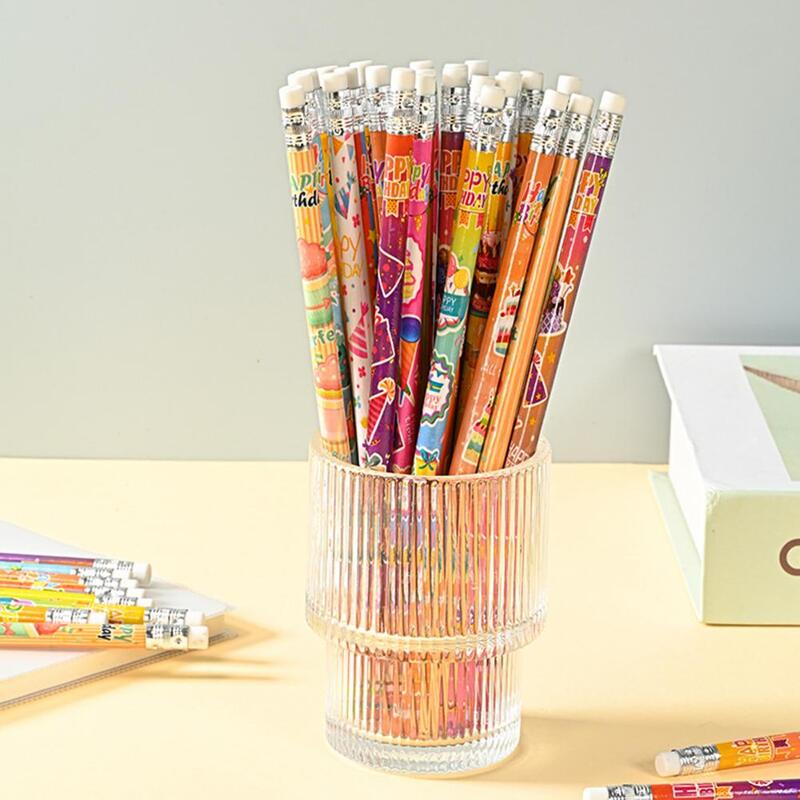 Teacher Pencils Cartoon Patterned Wooden Pencils Fun Festive Birthday Pencils 24 Wooden Pencils with Top Erasers for Kids'