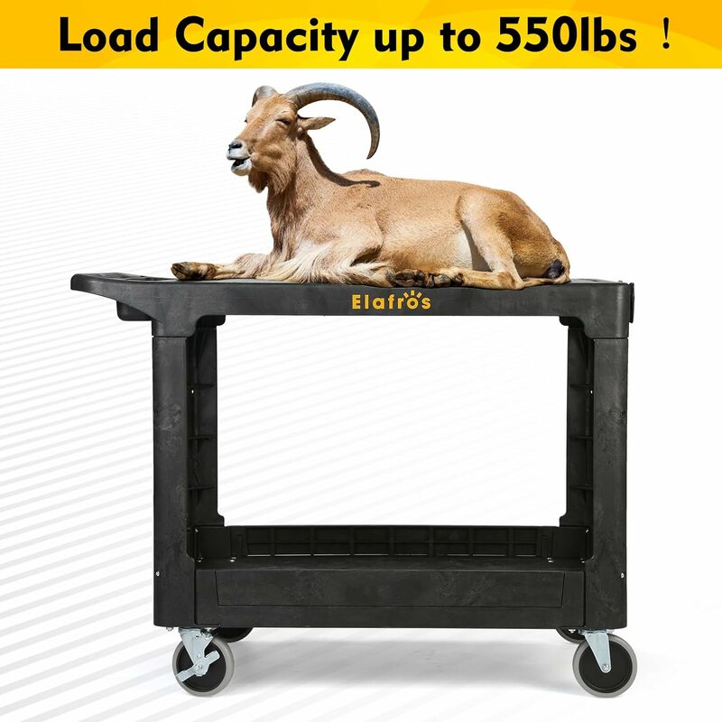 Large Heavy Duty Plastic Utility Cart Flat top 42.5 x 25 Inch - Work Cart Flat Shelves and Full Swivel Wheels Holds up to 550 lb
