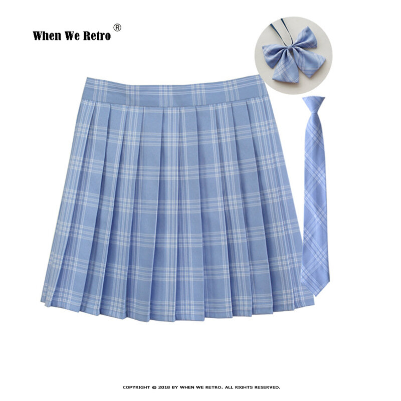 Falda plisada A cuadros con pajarita, uniforme escolar japonés, 35 colores, RS185