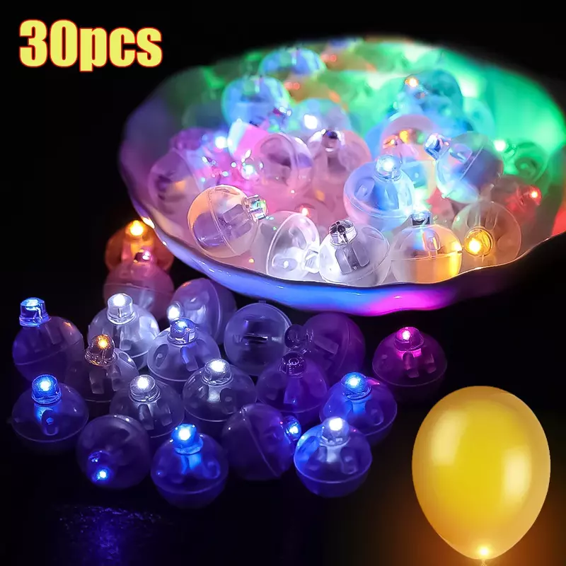 Mini Rodada LED Balão Luzes, Lâmpada De Bola Colorida, Lanternas Luminosas, Natal, Casamento, Festas De Aniversário, Decoração Suprimentos, 30 Pcs, 10Pcs