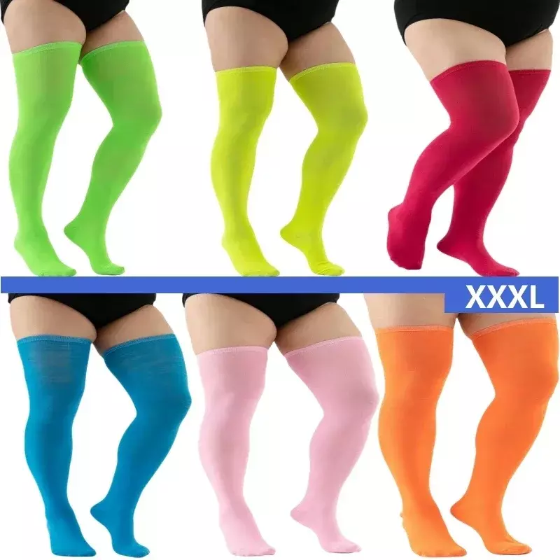 Plus Size Ladies Striped Long Socks Over Knee Thigh High Cosplay White Sock Large Black Stockings for Overweight Women Girls