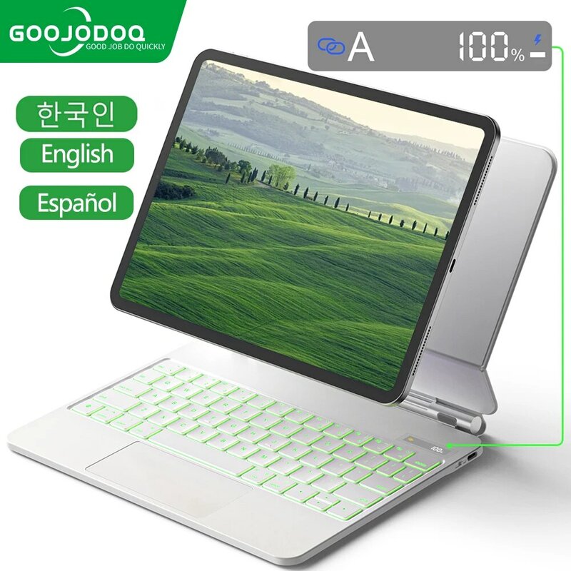 Goojjoq-iPad Pro 11, 12, 12, 9, air 5, air 4, 10, 9,9,バックライト,液晶画面用のマジックキーボードケース