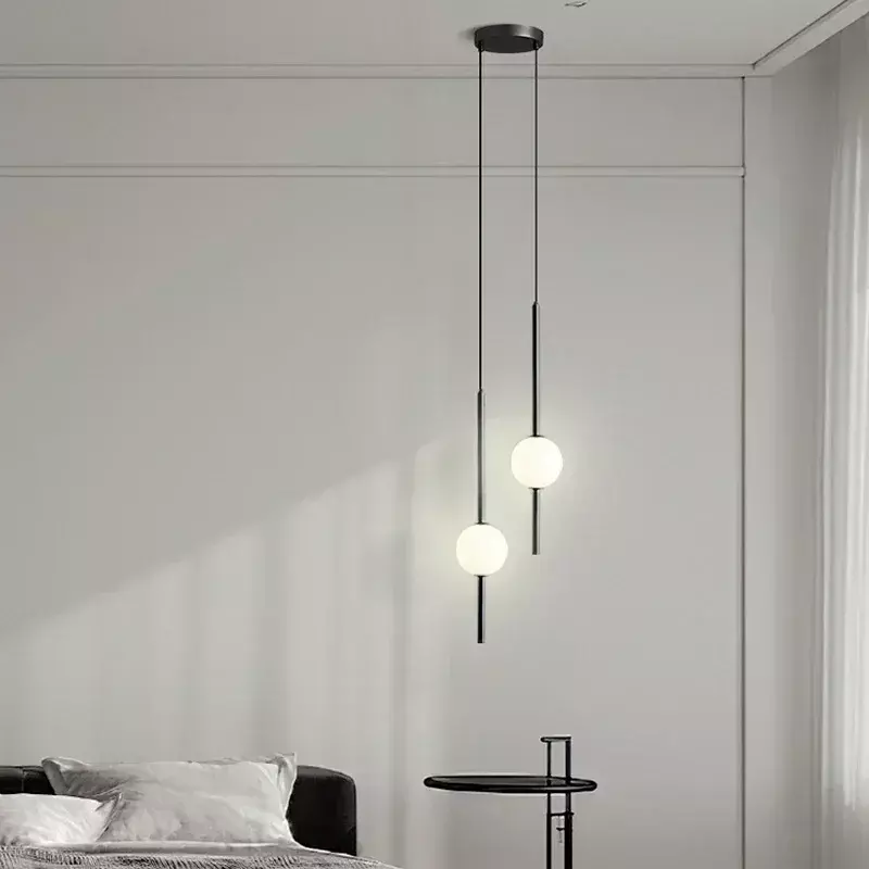 Скандинавская прикроватная маленькая люстра для кухни, бара, модель гостиной, светодиодная ультрадлинная лента, полностью медный стеклянный шар, декоративная лампа
